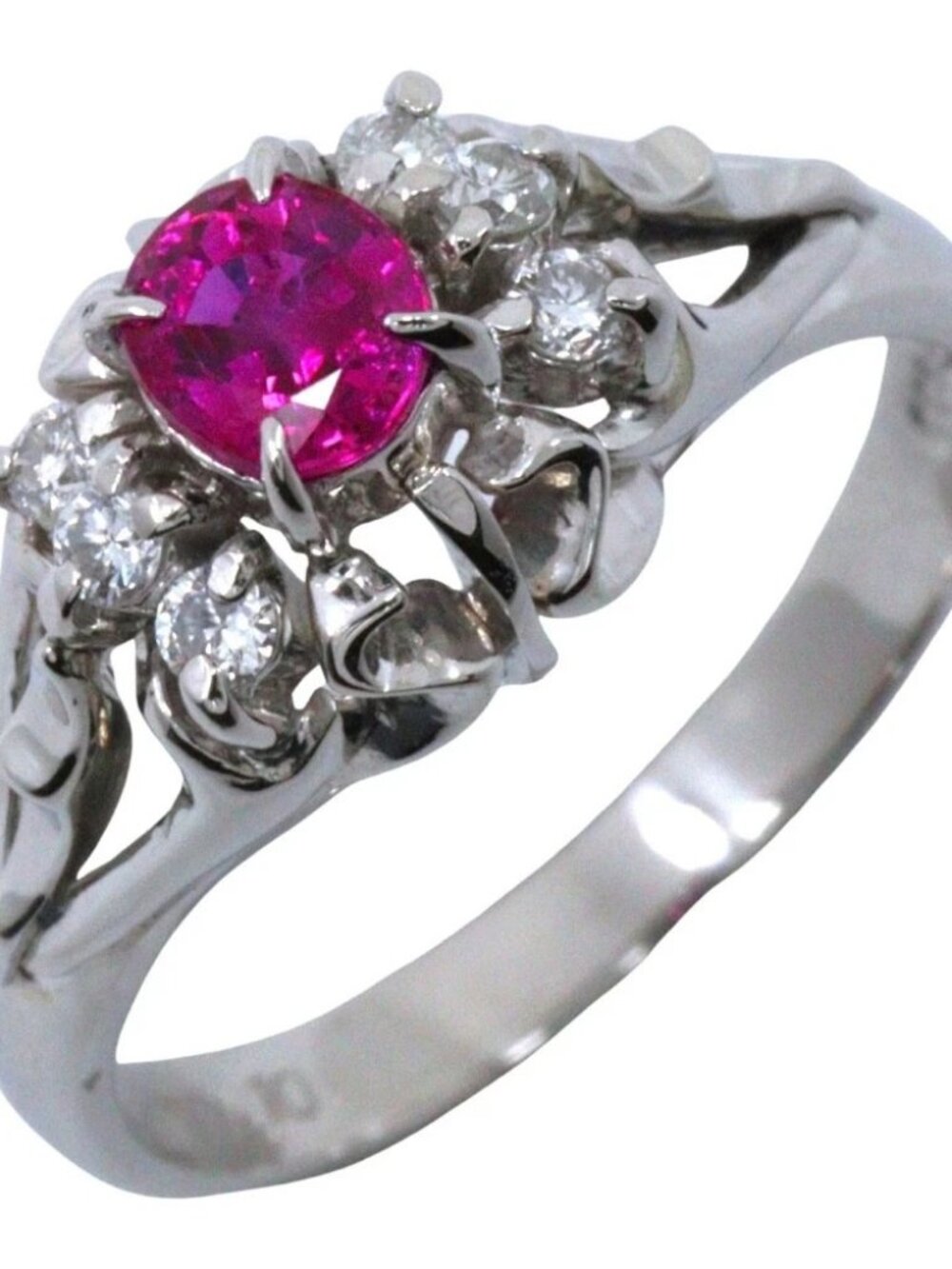 Ring Pt900Platinum/Ruby/diamond #4.9(US Size) 4.3g Women